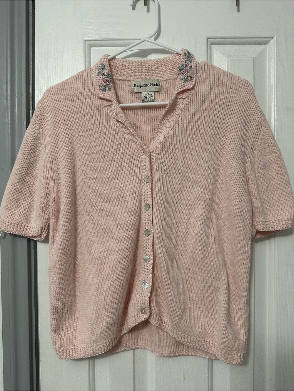 Vintage Pink Short-Sleeve Knit Cardigan Sweater